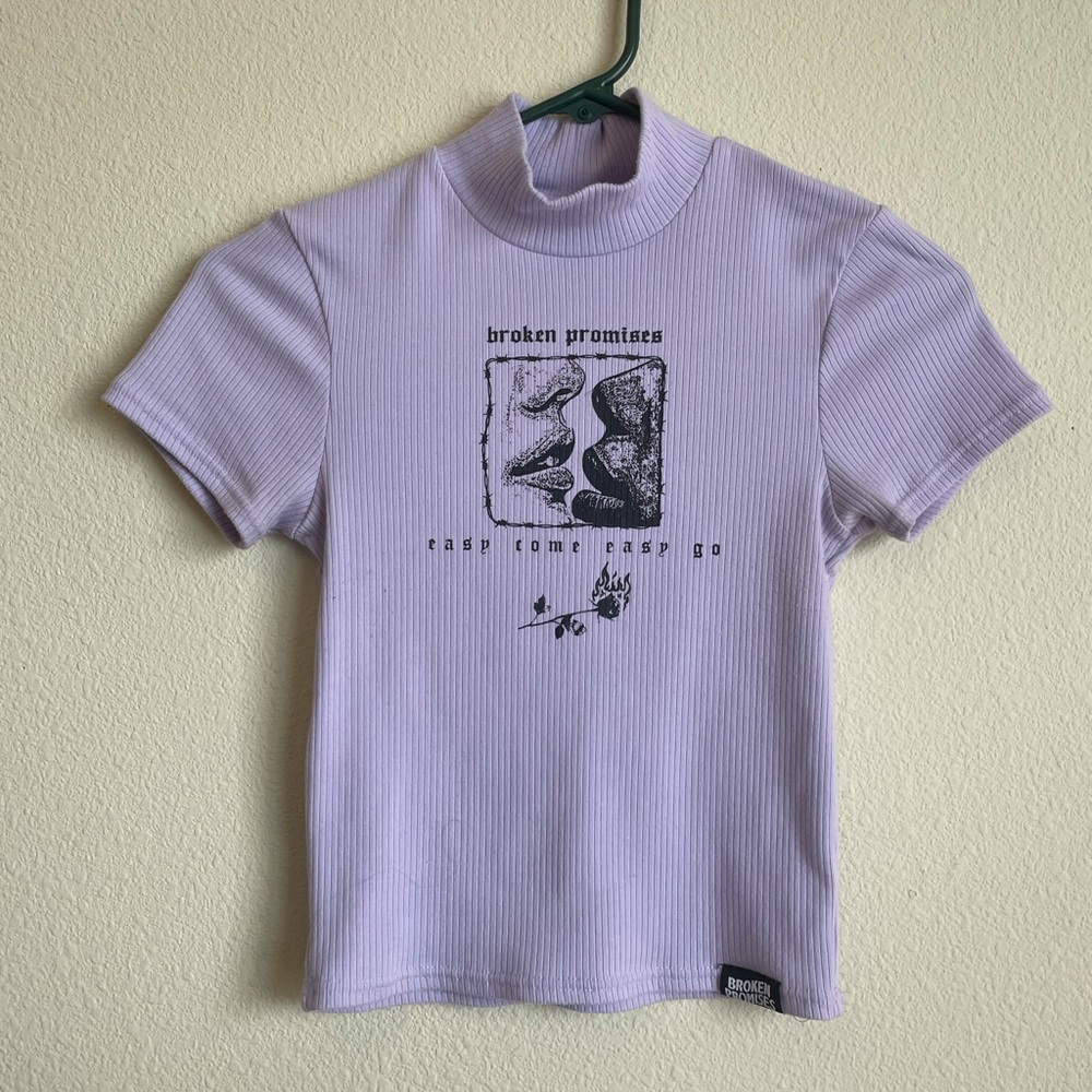 Lavender Broken Promises Zumies skater e-girl mock turtleneck T-shirt